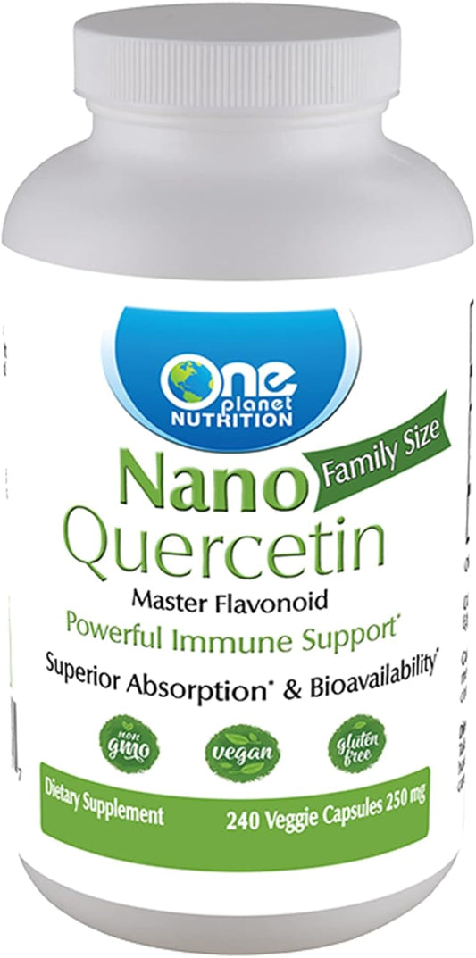One Planet Nutrition Nano Quercetin 250 mg Veggie Capsules (240 Servings), Master Flavonoid, Nano for Enhanced Absorption, Supports Immune Health & Cardiovascular Wellness, Non-GMO, Vegan, Gluten Free