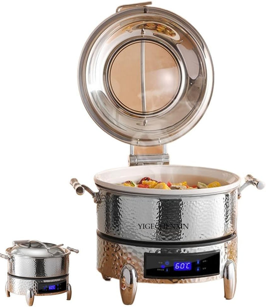 YIGECHENXIN Electric Heating Stainless Steel Buffet Stove, Restaurant Hotel Hot Pot Buffet Warmer 4.5L\/5L Long-Lasting Insulation for Catering,Holiday Parties(Silver),4.5L