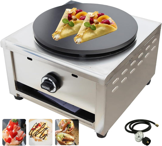 2800Pa LPG Crepe Maker Commercial Non-stick Crepe Machine 15.7 inches Single Hotplate Pancake Furnace Countertop Griddle Machine for Blintzes Eggs Tortillas, Low Pressure Valve included