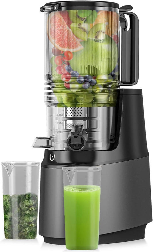 Cold Press Juicer, 5.3" Wide Feed Chute Juice Extractor Machine with 400W, High Juice Yield, Slow Masticating Juicer for Whole Vegetables & Fruits, Grey