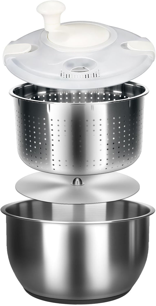 6L-Stainless Steel Salad Rotator, Vegetable Dishwasher,Lettuce Cleaner And Dryer, Kitchen Strainers.
