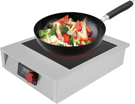 DYRABREST 3500W Commercial Induction Cooktop, Stainless Steel Portable Electric Cooker Black Crystal Panel Tabletop Induction Cooktop with Adjustable Timer and Temperature for Kitchens, RVs, and Dorms