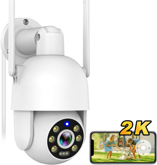 MaxiViz Security Cameras Outdoor, 360° PTZ Cameras for Home Security Outside with Auto Motion Tracking, 2K FHD Color Night Vision, IP66 Weatherproof, 2-Way Talk, 2.4GHz Wi-Fi, Cloud\/SD Storage