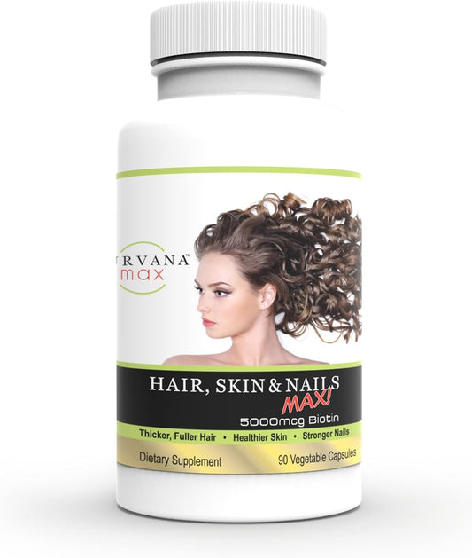 Wellgenix Purvana Max Hair, Skin & Nails Vitamin: Biotin 5000mcg for Enhanced Hair Growth, Hair Loss Prevention for Women & Men, Vegan, Ideal for Post Partum & PCOS, 90 Count, Pack of 1