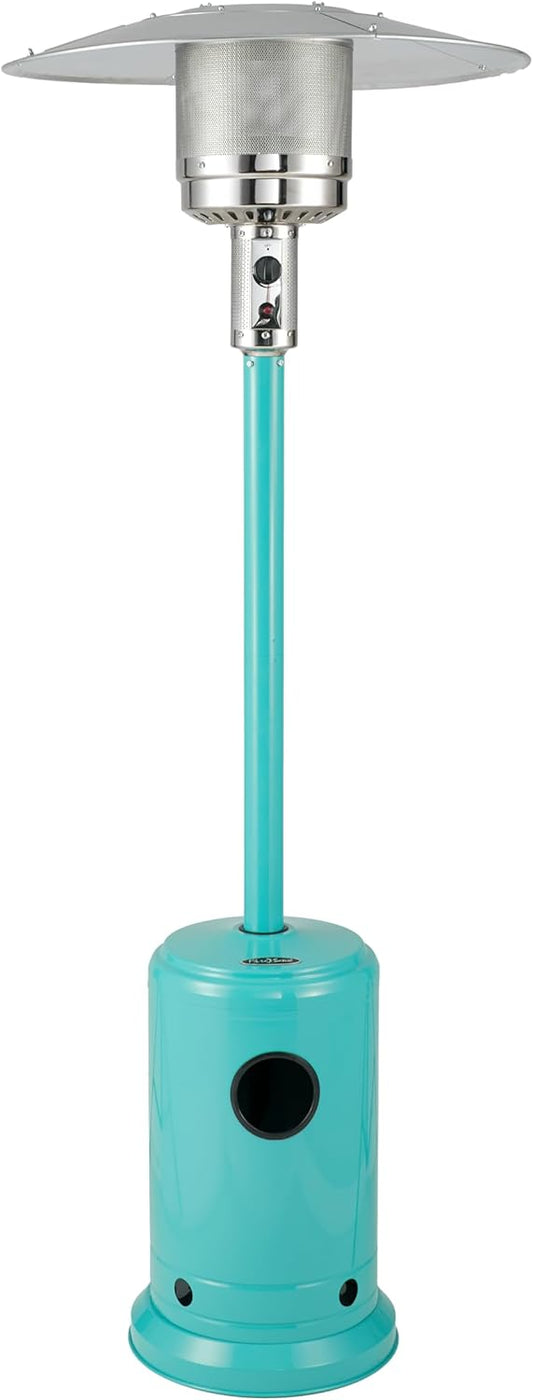 Fire Sense 61130 All Seasons Patio Heater With Wheels 48,000 BTU Output Electronic Ignition System Portable Outdoor Propane Heater Patio Heater - Aqua Blue