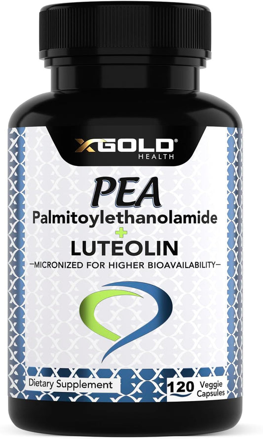 Palmitoylethanolamide 630 mg + Luteolin Standardized 98%- Micronized Pea 99% Highly Purified and Bioavailable - Made in USA - Supplement for Men and Women - 120 Veggie Capsules