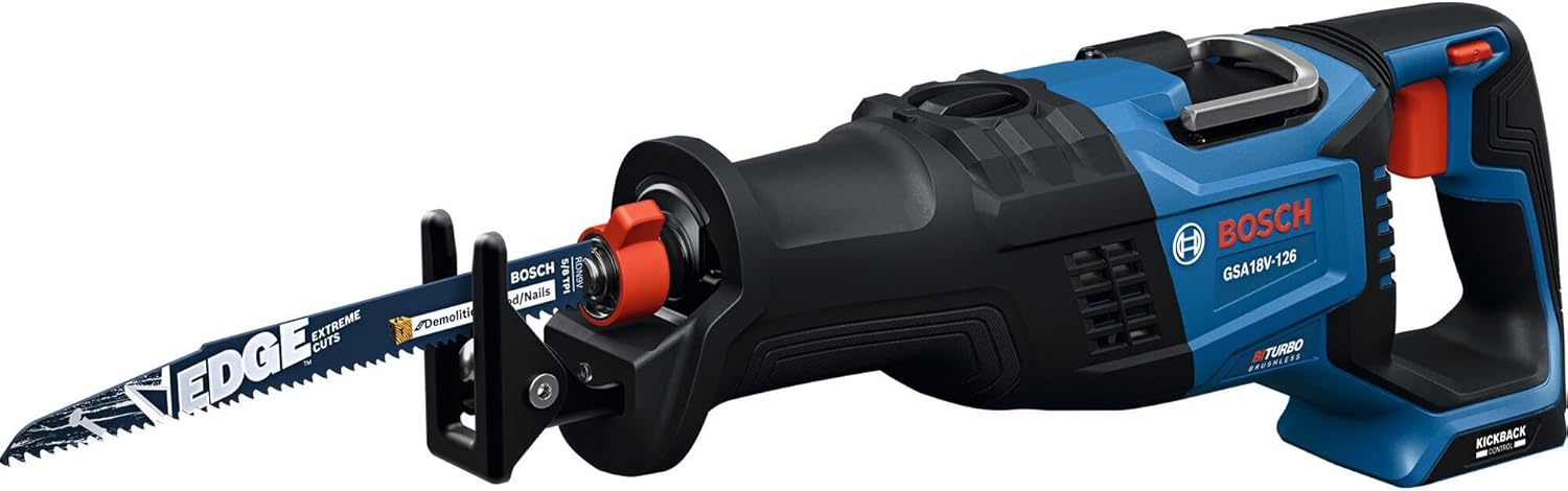 BOSCH GSA18V-126N PROFACTOR 18V Reciprocating Saw - 1-1/4" Stroke, 0-3000 SPM, BITURBO Brushless, KickBack Control, 6 Speed Settings, Tool-Free Blade Change (Bare Tool)