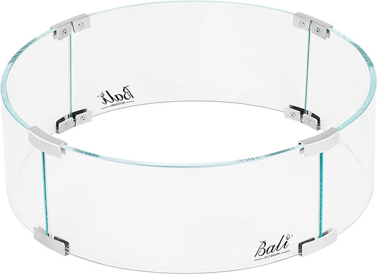 BALI OUTDOORS Fire Pit Wind Guard, 18.5 x 18.5 x6 Inch Clear Tempered Glass Flame Guard with Hard Aluminum Corner Brackets, Fits for Round Outdoor Fire Pit