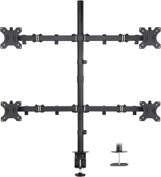 Mount-It! 4 Monitor Stand | Quad Monitor Desk Mount | Fits Four Computer Screens 19 21 24 27 29 30 32 Inches | Heavy Duty Height Adjustable Arms | VESA 75 100 Compatible | C-Clamp and Grommet Bases
