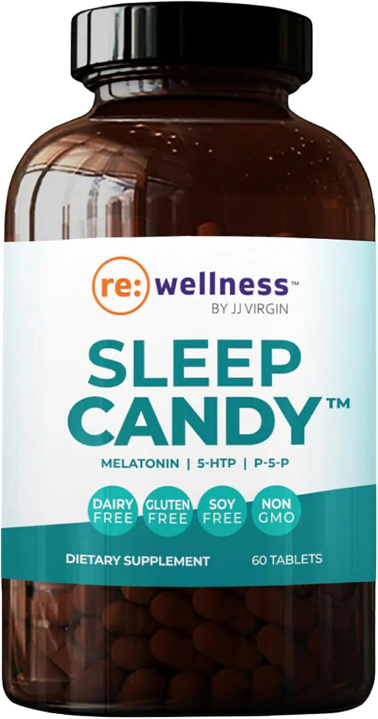 Reignite Wellness by JJ Virgin | Sleep Candy | Chewable 5-HTP Supplement with Inositol, Vitamin B6, Melatonin & L-Theanine for Adults | Lemon Flavor | 60 Tablets