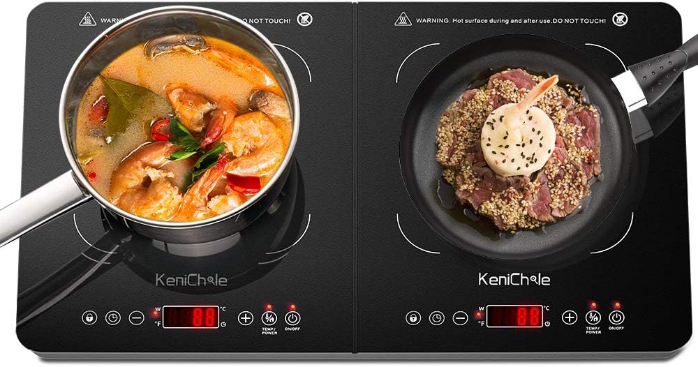 Electric Induction Cooktop Countertop Burner - 1800W Digital Double Induction Cooktop , Touch Screen Control