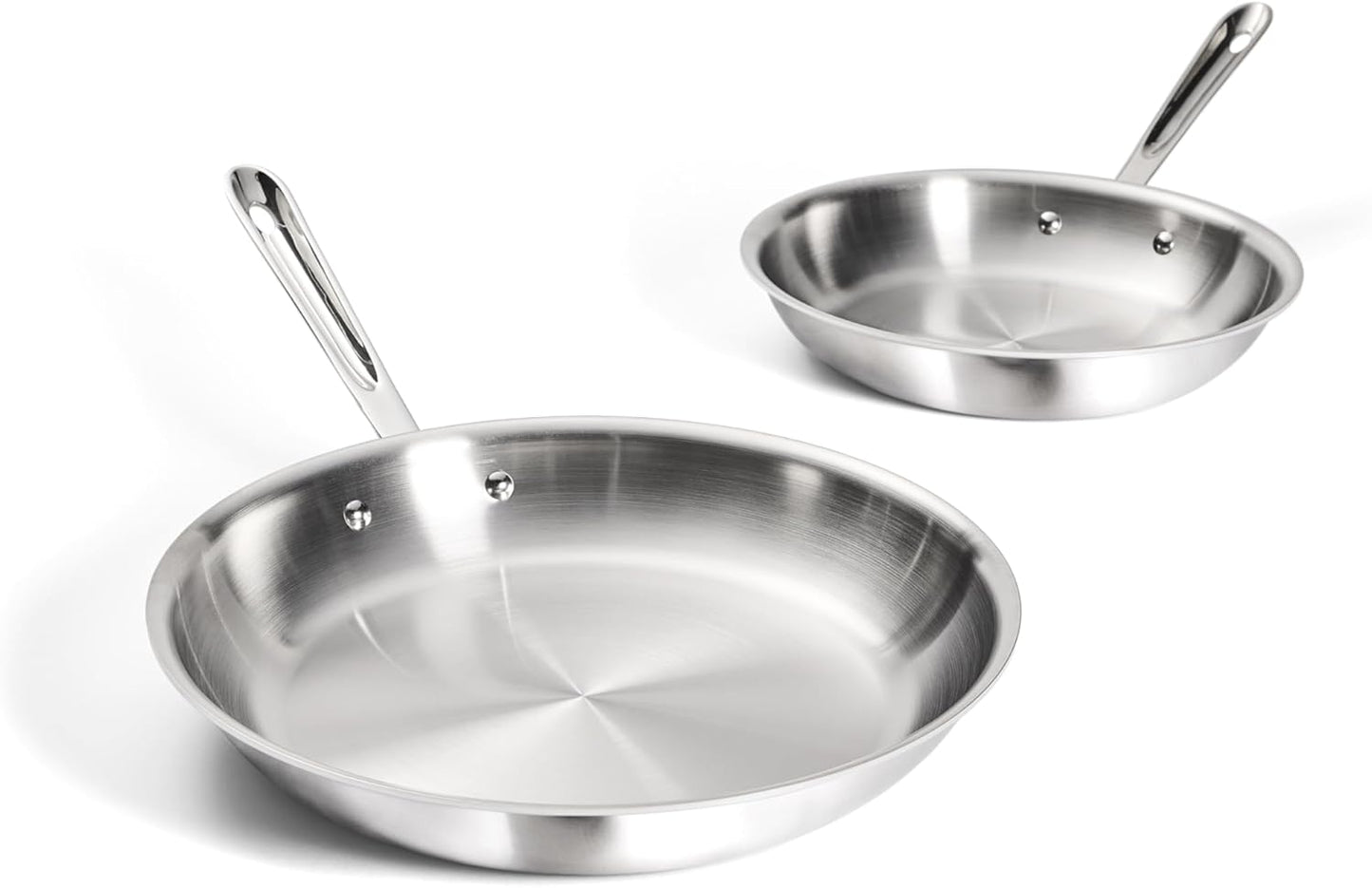 All-Clad D3 3-Ply Stainless Steel Fry Pan Set 2 Piece, 10, 12 Inch, Induction Oven Broiler Safe 600F, Kitchen Cooking Set, Skillets, Durable Frying Pans, Professional Pots and Pans Set Cookware Silver