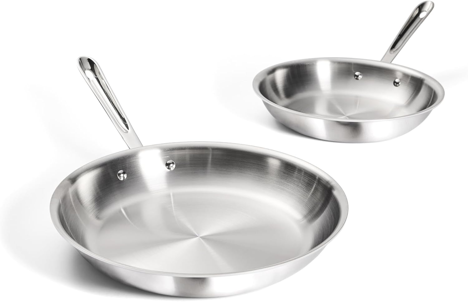 All-Clad D3 3-Ply Stainless Steel Fry Pan Set 2 Piece, 10, 12 Inch, Induction Oven Broiler Safe 600F, Kitchen Cooking Set, Skillets, Durable Frying Pans, Professional Pots and Pans Set Cookware Silver