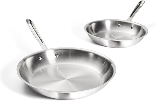 All-Clad D3 3-Ply Stainless Steel Fry Pan Set 2 Piece, 10, 12 Inch, Induction Oven Broiler Safe 600F, Kitchen Cooking Set, Skillets, Durable Frying Pans, Professional Pots and Pans Set Cookware Silver