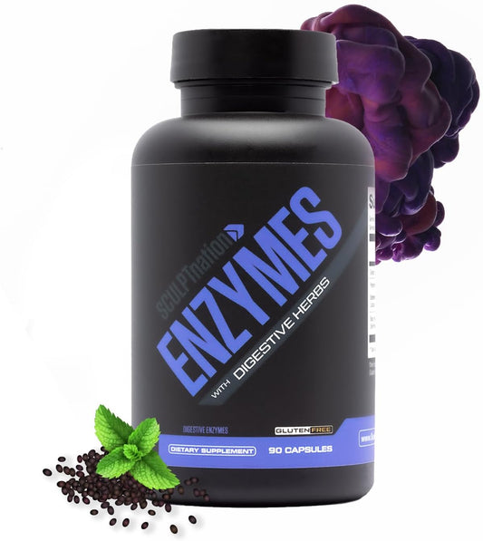 Sculpt Nation by V Shred Digestive Enzymes - Multi Enzyme for Digestion and Gut Health Support, Occasional Bloating Relief for Women and Men - 90 Gluten-Free Capsules