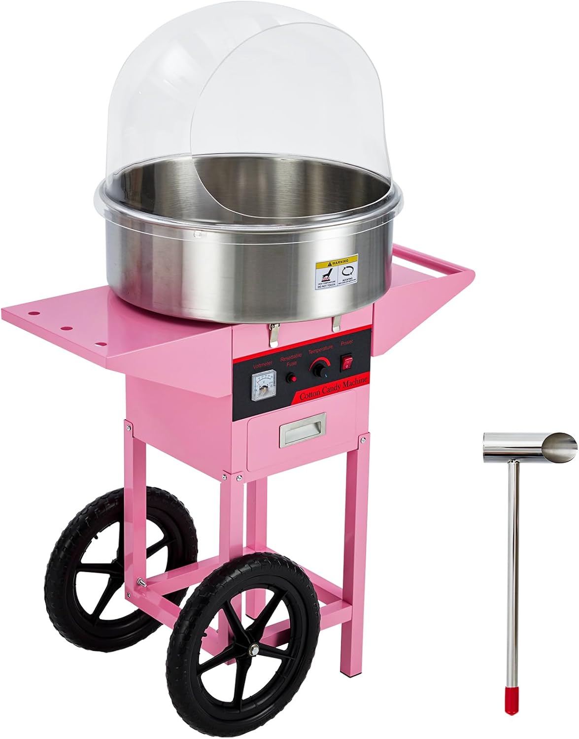 GarveeTech Pink Vertical Electric Cotton Candy Machine With Bubble Cover - 1000W Commercial Floss Maker, Stainless Steel Bowl, Sugar Scoop, Drawer, Ideal for Home & Parties
