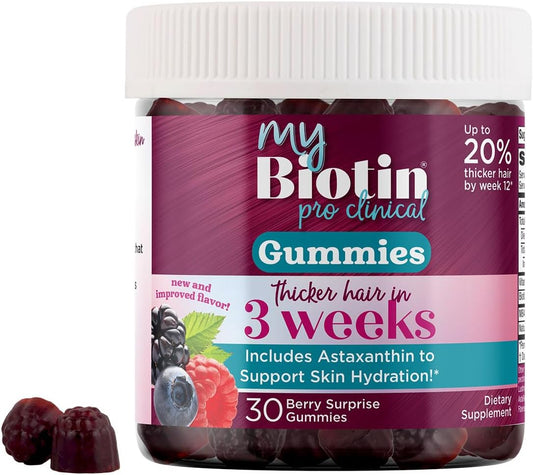 Purity Products MyBiotin ProClinical Gummies - Thicker Hair Starting in 3 Weeks & Fights Wrinkles - MB40X Biotin Matrix w\/Astaxanthin - 40X More Soluble vs Ordinary Biotin 30 Berry Gummy Chews