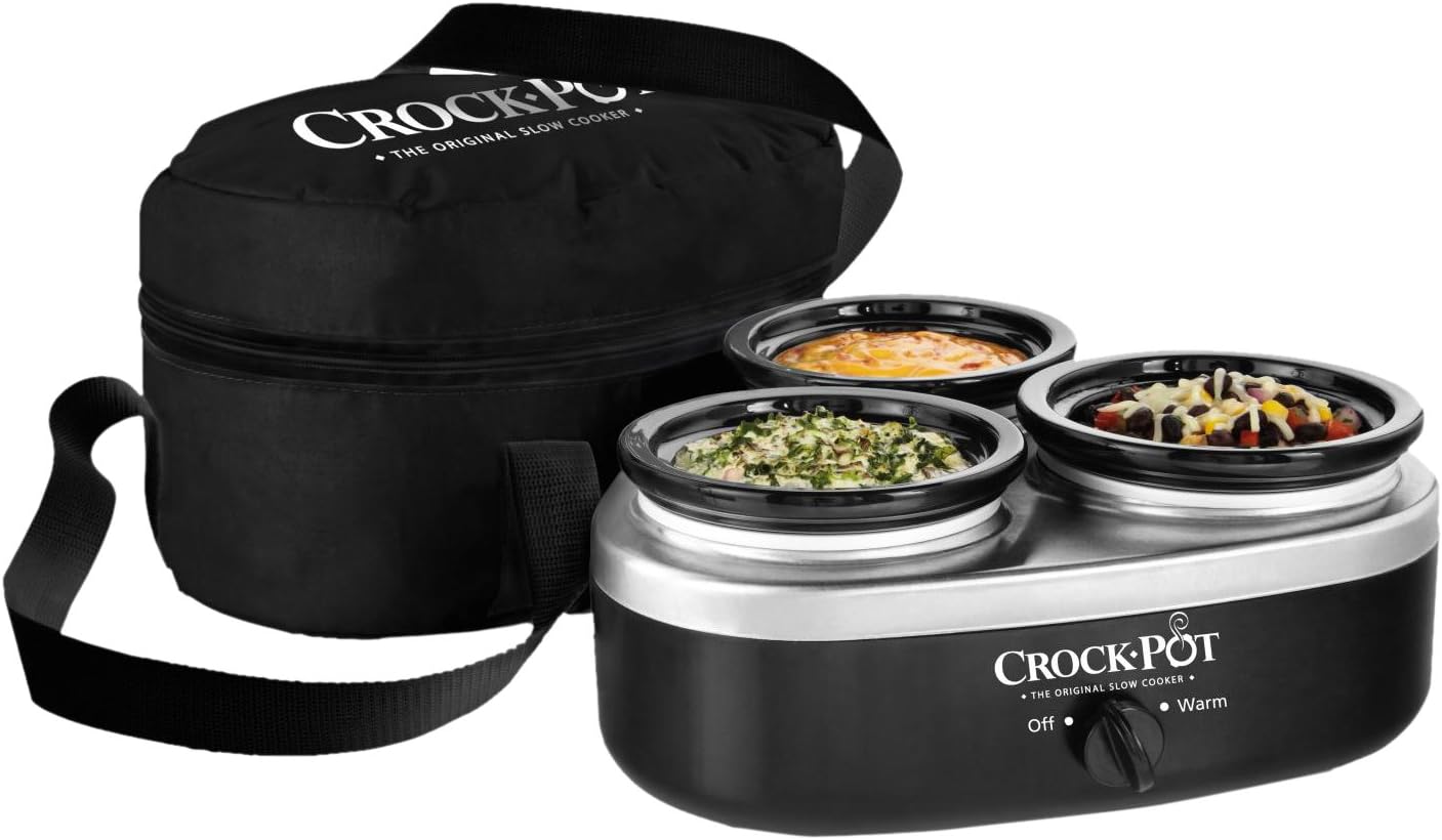 Crock-Pot 16-Ounce Little Triple Dipper Slow Cooker, Silver and Black, SCRMTD307-DK