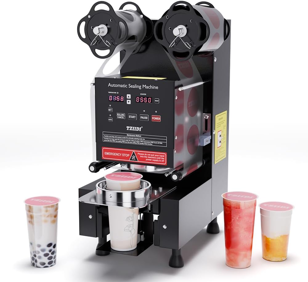 Cup Sealing Machine Full Automatic Cup Sealer Machine88/90/95mm All-Auto Machine! 500-600 Cups/H, LCD Digital Controls for Bubble Tea, Coffee & Delights