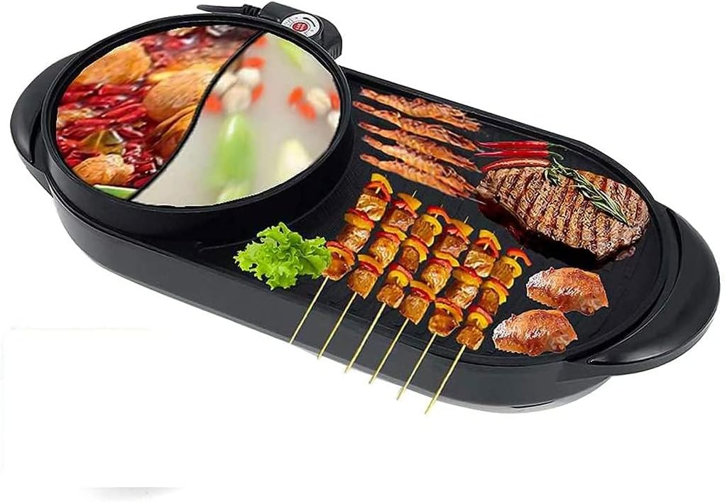 Electric BBQ Grill Indoor Electric Grill Hot Pot Indoor Electric Baking Plate Hot Pot Smokeless Non Stick Grill Kebab Large Capacity Household BBQ