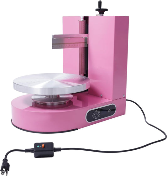 CUBELLIN Automatic Cake Decorating Machine 4-12 Inch Cake Coating Smoothing Scraping Machine 60-320RPM High Speed Electric Cake Cream Spreading Machine (Pink)