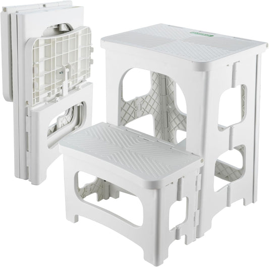 Folding 2-Step Stool for Adults Kids Non-Slip Collapsible Portable Step Stool for Kitchen Home Toilet Bedroom Office Bathroom Rv,Holds 300 Lbs(White)