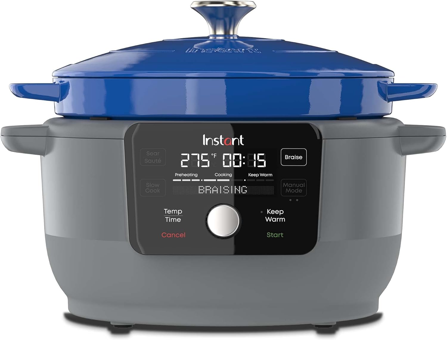 Instant Electric Round Dutch Oven, 6-Quart 1500W, From the Makers of Instant Pot, 5-in-1: Braise, Slow Cook, Sear\/Sauté, Cooking Pan, Food Warmer, Enameled Cast Iron, Included Recipe Book, Blue
