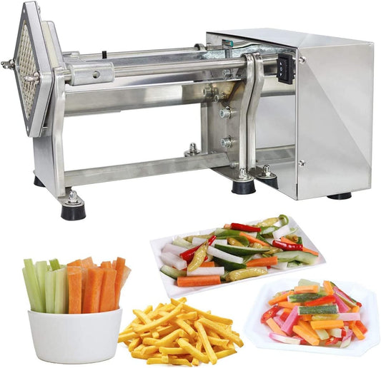 Generic Electric French Fry Potato Cutter Machine, 3 Sizes Replaceable Blades, Stainless Steel, Commercial/Industrial Use, Silver