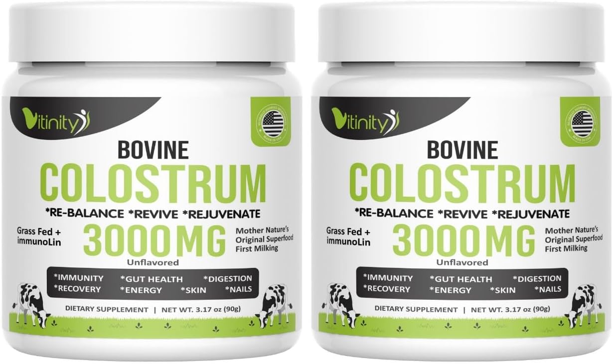 Grass Fed Bovine Colostrum Powder for Humans 3000 mg - Natural IgG Colostrum Supplement Gut Health, Immune Support, Muscle Recovery, Wellness | Pure Colostrum Superfood,Unflavored 2 Pack