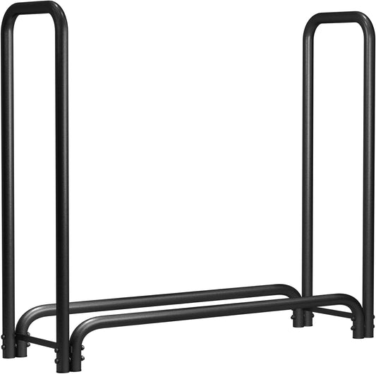 Delxo 4FT Heavy Duty Firewood Rack, Black Steel, 48" x 14", 2 Shelves, Floor Mount, Indoor\/Outdoor, Up to 330 lb, Perfect for Fireplace, Fire Pit, Backyard