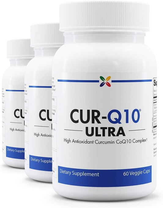Stop Aging Now - CUR-Q10 Ultra Complex - Curcumin2K & MAX-Q10 - Brain & Heart Health, Antioxidants, Mood Support and Joint Health Support - Turmeric & Black Pepper, CoQ10 - 60 Vcaps (3 Pack)