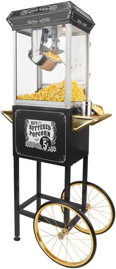 Funtime Sideshow Popper 8-Ounce Hot Oil Popcorn Machine with Cart, Black\/Silver