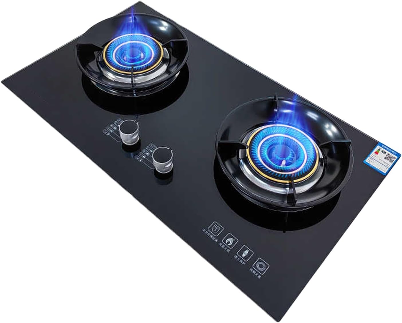 LWZQRVCT Gas Stove 2 Burners, 4.8KW Concentrated Fire, Black Tempered Glass Cast Iron Pot Holder, Suitable for Home Kitchen with Flameout Protection(NG)