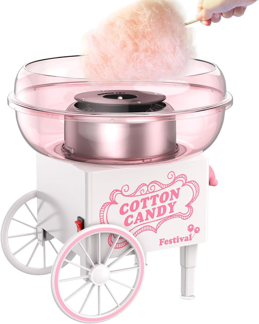 Cotton Candy Machine, Mini Cotton Candy Maker Machine for Kids with Sugar Scoop, Easy & Safe to Use, Pink Vintage Portable Candy Floss Maker for Birthday, Home, Party Gatherings, Christmas Gift
