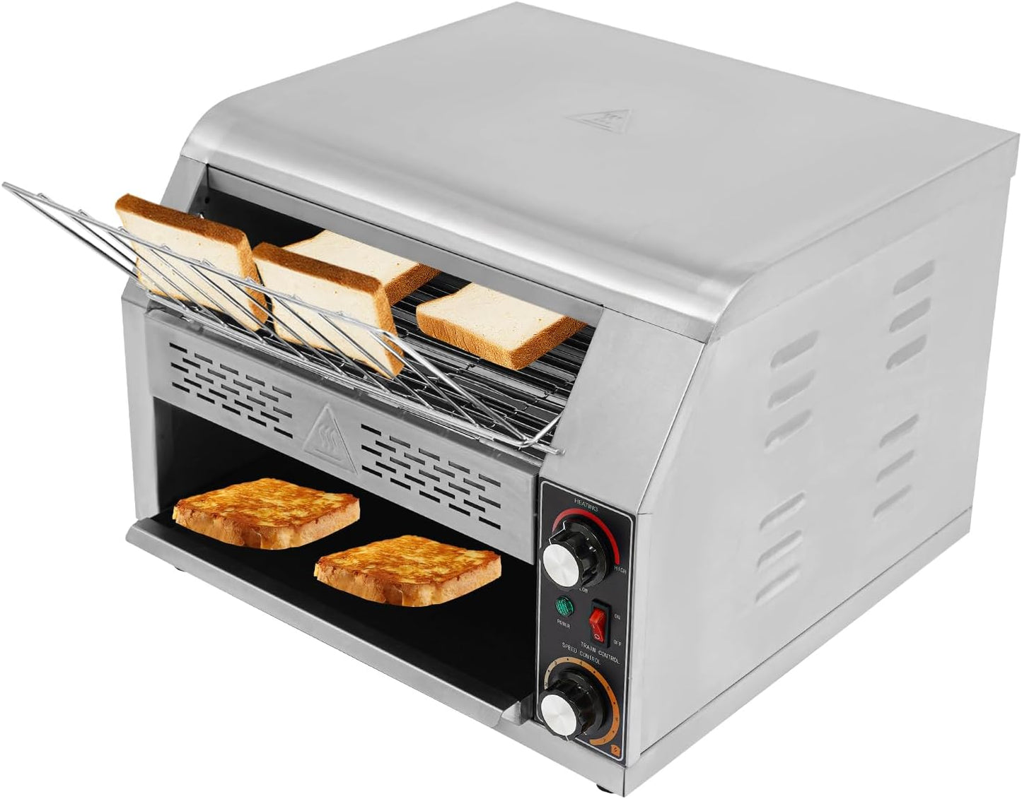 Commercial Conveyor Toaster, 450 Slices/Hour Stainless Steel Electric Restaurant Toaster with 3 Heating Modes & 7 Speeds for Home Restaurants Bun Bagel Bread, 2400W/110V