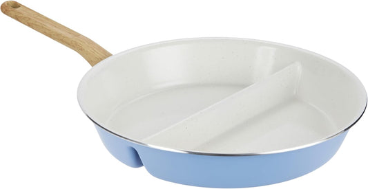 GoodCook Healthy Ceramic Titanium-Infused 12" Divided Skillet, Light Blue \u2013 Ceramic Cookware, Nonstick Cooking Pan, Divided Frying Pan Skillet for Eggs, Meats, Vegetables, Sauces, Warming Tortillas