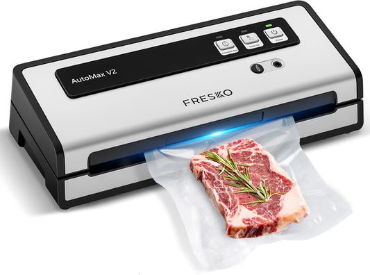 FRESKO Vacuum Sealer Machine with Automatic Bag Detection, Double Heat Seal, Compact Food Sealer, Easy to Use, Starter Kit