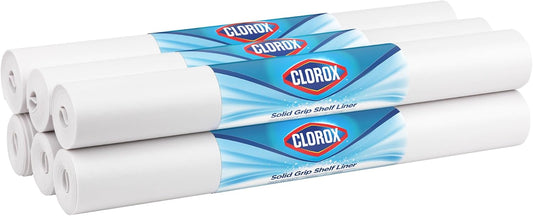 EasyLiner with Clorox Solid Grip Shelf Liner - Easy to Cut & Install for Closet, Pantry, Wire Shelves, Kitchen Cabinets - Non Adhesive Non Slip Shelf Liner - 20" x 6 ft. - 6 Roll Project Pack - White