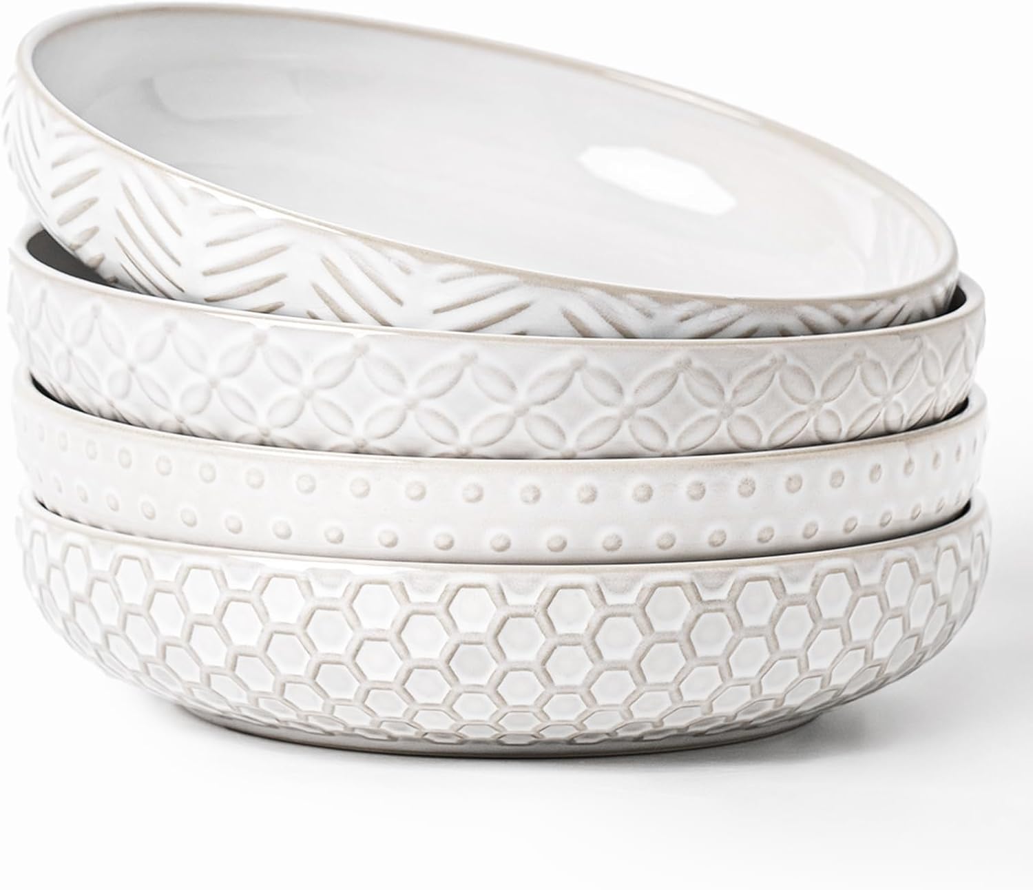 FOBENTA Embossed Ceramic Pasta Bowls, 42 oz Bowl Plates Set,9-Inch Large Serving Bowls Set of 4, Perfect for Pasta, Salad, Fruit, Sturdy&Stackable, Microwave & Dishwasher Safe