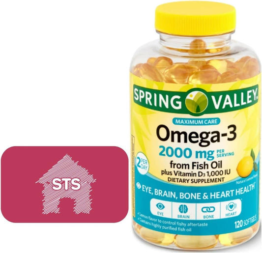Spring Valley Omega-3 from Fish Oil 2000 mg, Maximum Care, 120 count + STS Sticker.