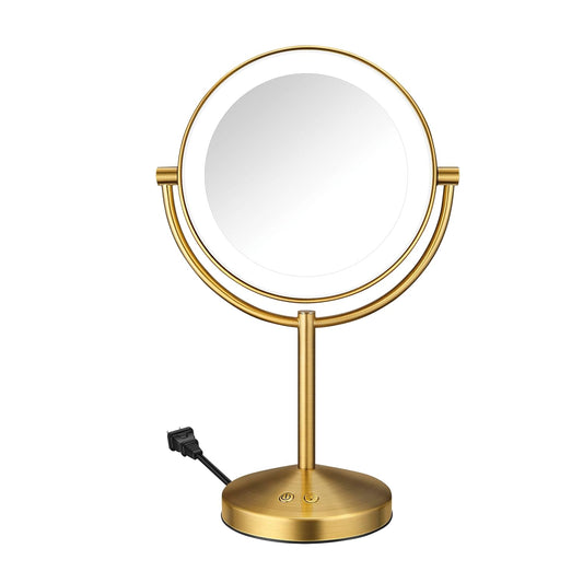 Conair Lighted Makeup Mirror, LED Vanity Mirror, 1X\/10x Magnifying Mirror, Corded in Brushed Brass Finish