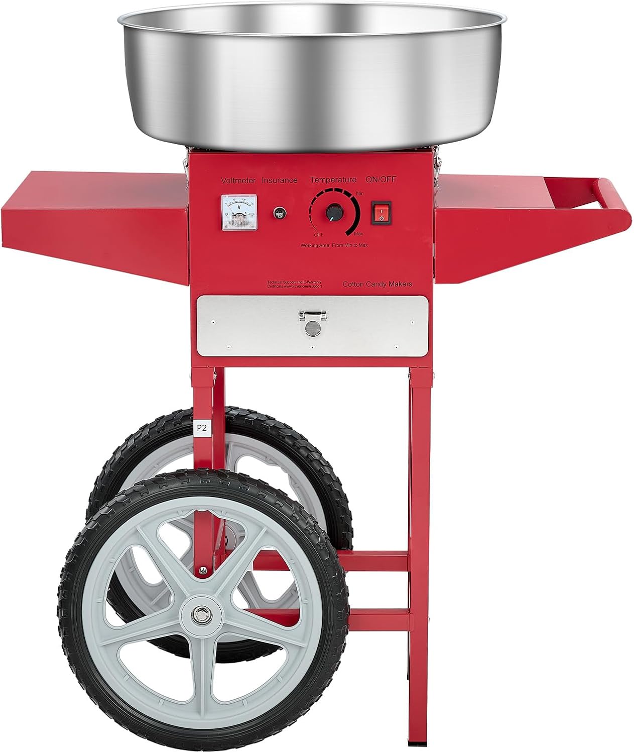 Happybuy Commercial Cotton Candy Machine - 1000W Professional Candy Floss Maker with 20.5" Stainless Steel Bowl & Storage Cart for Parties & Events (Red)