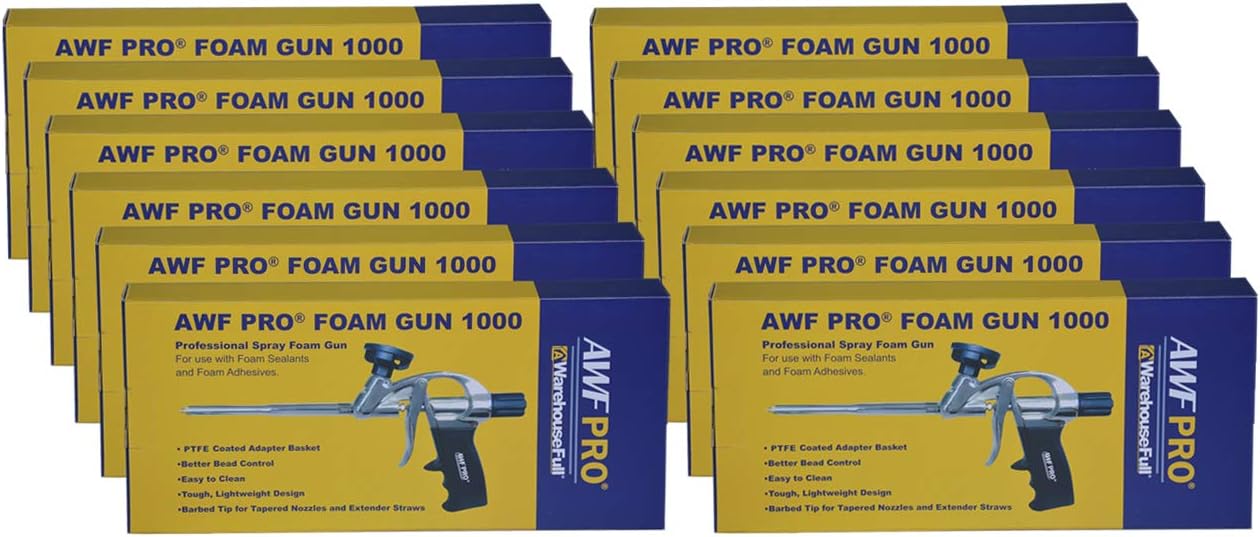 AWF PRO High Precision Spray Foam Gun for Insulating Foam Sealant, Adjustable Flow Control, Contractor-Grade Pro Applicator, Pack of 12