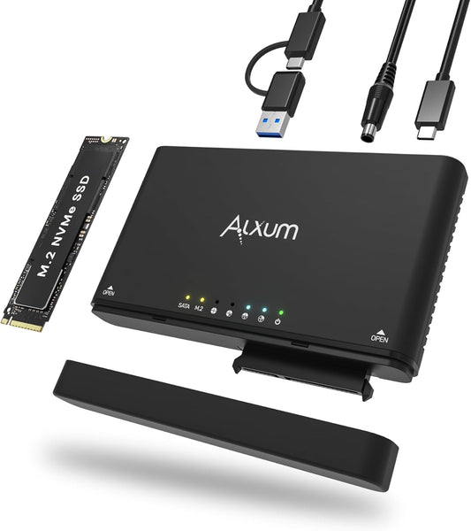 SATA SSD M.2 NVMe Enclosure - USB C 3.2 10Gbps Adapter M.2 Enclosure Supports Hot-swapping and Offline Cloning with 2.5"/3.5" SATA Hard Drive Reader SATA PCle M and B&M Keys for Size 2242/2260/2280