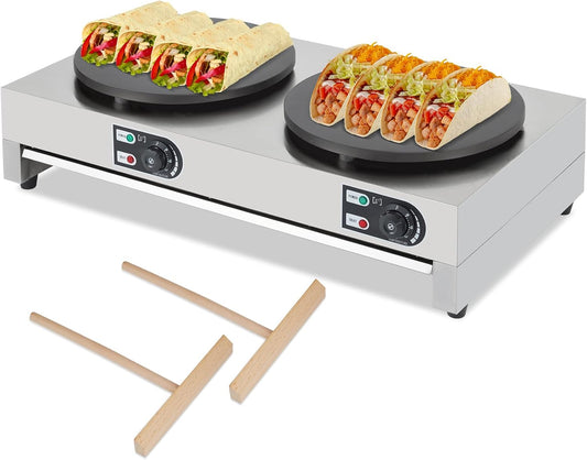 Takywep 16" Commercial Electric Crepe Maker, 1500W+1500W Double Plate Pancake Maker Griddle, Adjustable Temp Control 110V Electric Crepe Machine for Blintzes, Eggs, Bacon