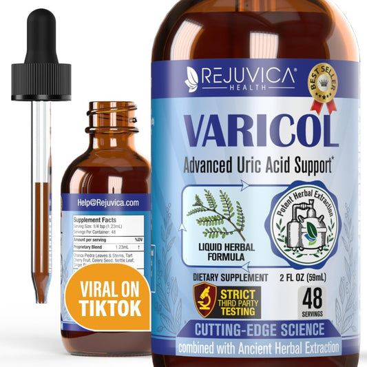 Varicol - Uric Acid Support Liquid Drops - Comfortable Joint & Kidney Support with Tart Cherry, Chanca Piedra, Celery Seed + Ginger Extract Complex - Vegan, Sugar-Free Supplement - 2 fl oz