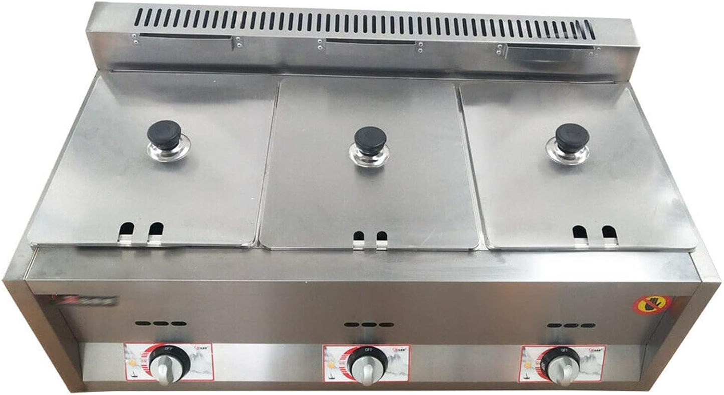 18L Commercial Stainless Steel Fryer Countertop Gas Fryer NG Kitchen Buffett Stainless Steel 3-Hole Fryer