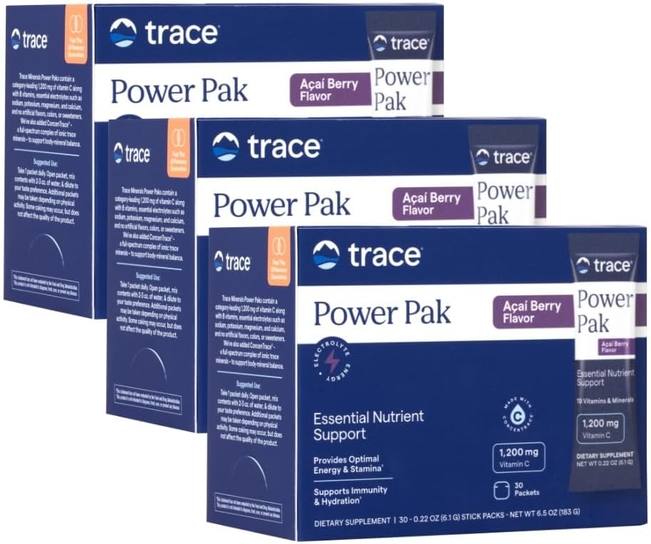 Trace Minerals Power Pak - Daily Health Supplement with Vitamins & Minerals - Supports Immune Health & Hydration - Acai Berry (90 Servings)