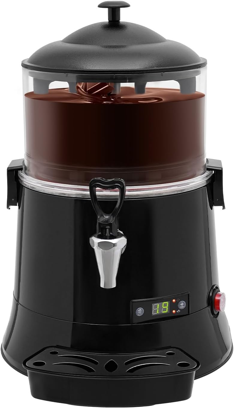 Commercial Hot Chocolate Machine 5L\/1.32Gal Black Stainless Steel Electric Chocolate Mixing Machine Hot Beverage Warmer Dispenser 86-194℉ Temperature Control for Heating Chocolate Coffee Milk Tea