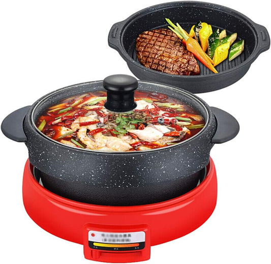 Multi-Function Electric Pan-Electric Hot Pot, The Panel Electric Pan, Roasting, Roasting and Steaming, Healthy Eco Non-Stick Coating, Convenient Easy to Clean Up Family Meals for Family/Friends, Part